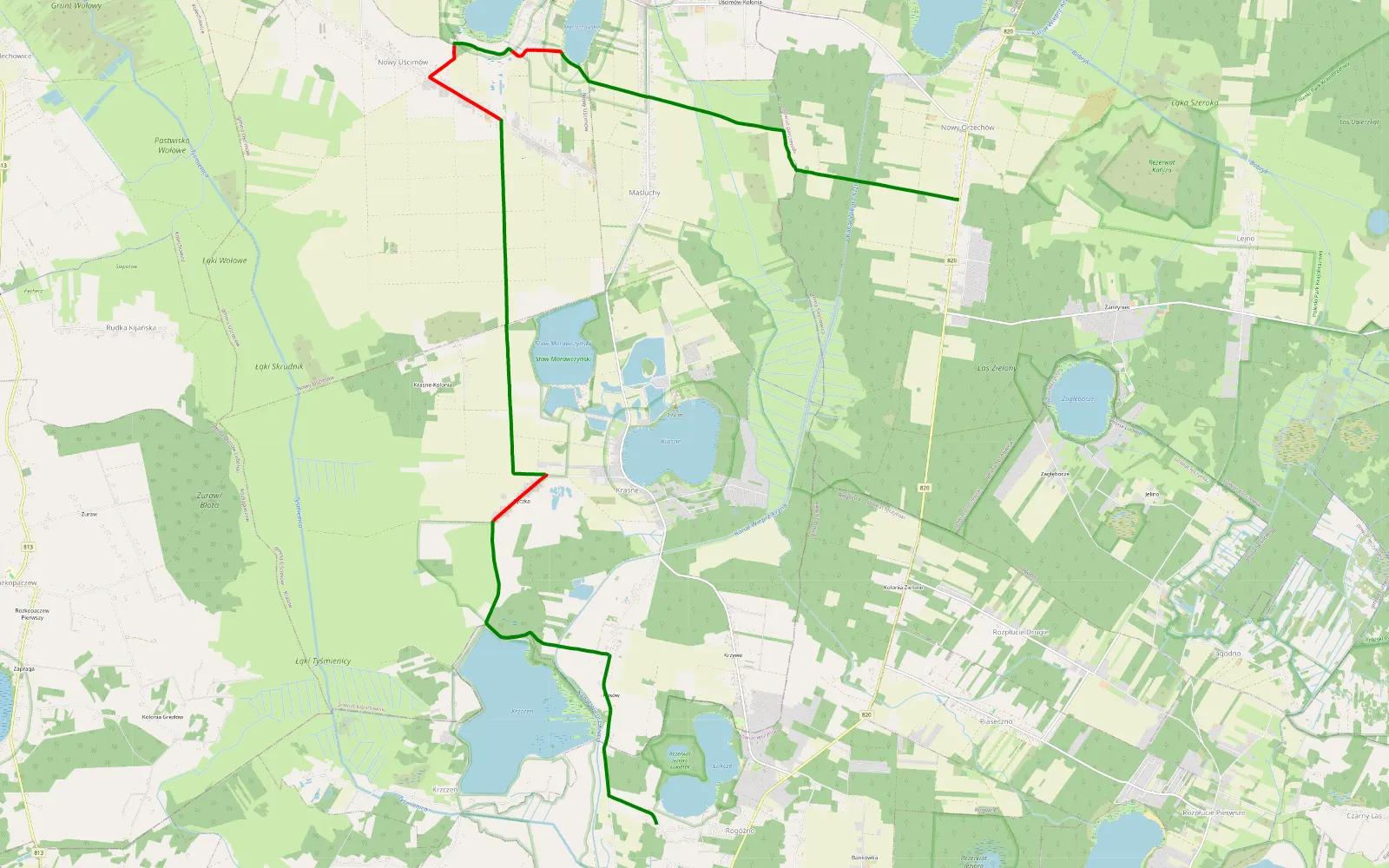 Map of Kolonia Rogoźno - Orzechów Nowy - 15.3 km offroad trail, Lubartów County