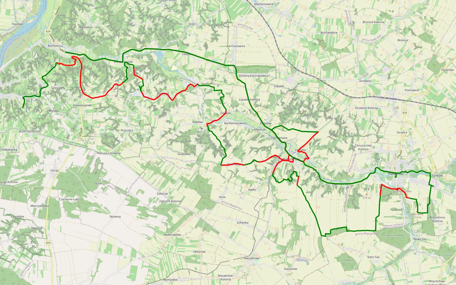 Mapa trasy Jeziorszczyzna - Bochotnicacccccc - 45.8 km trasy offroad, Powiat Puławski