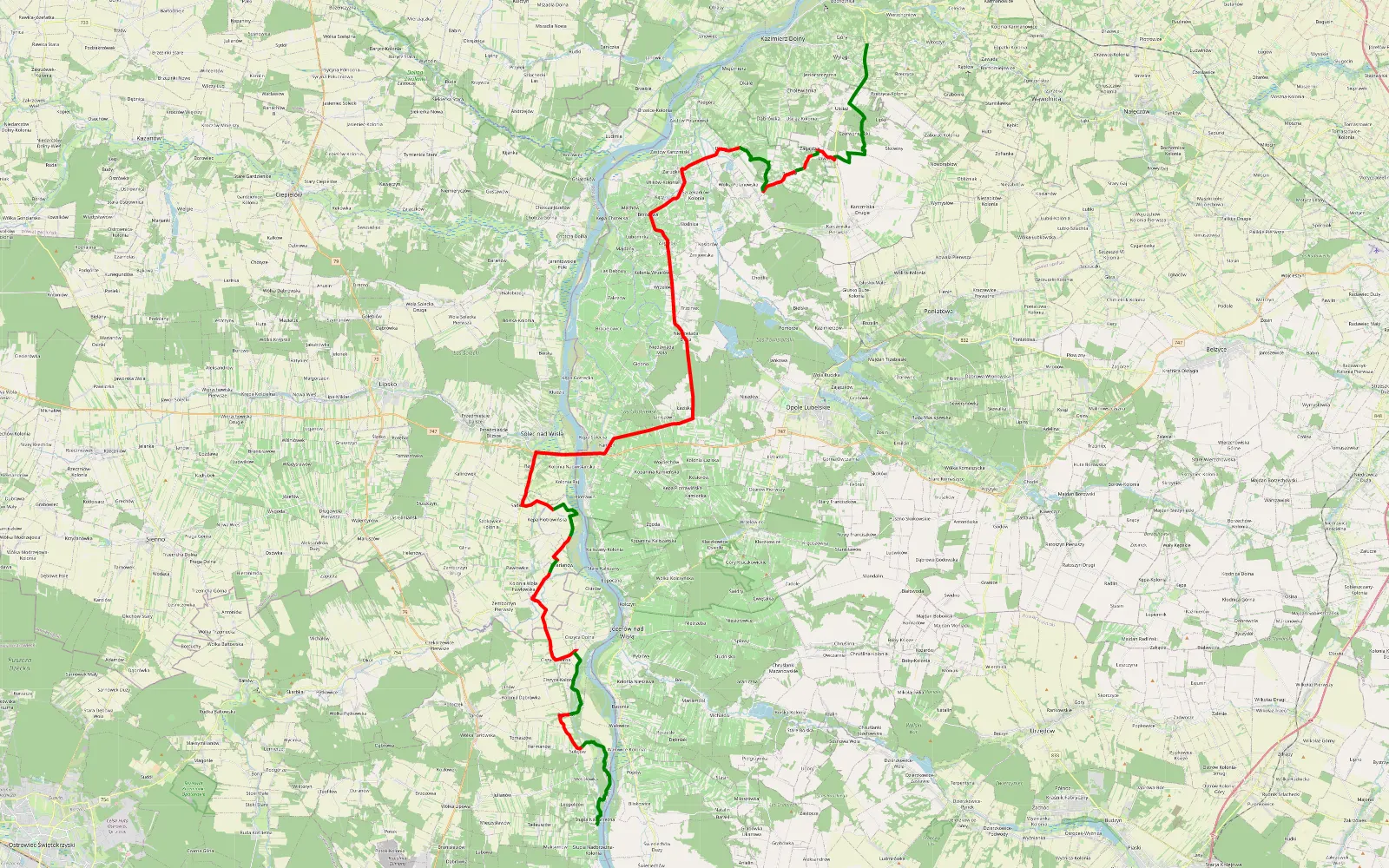 Mapa trasy Skowieszynek - Słupia Nadbrzeżna-Kolonia Sandomierz - 70.9 km trasy offroad, Powiat Opolski