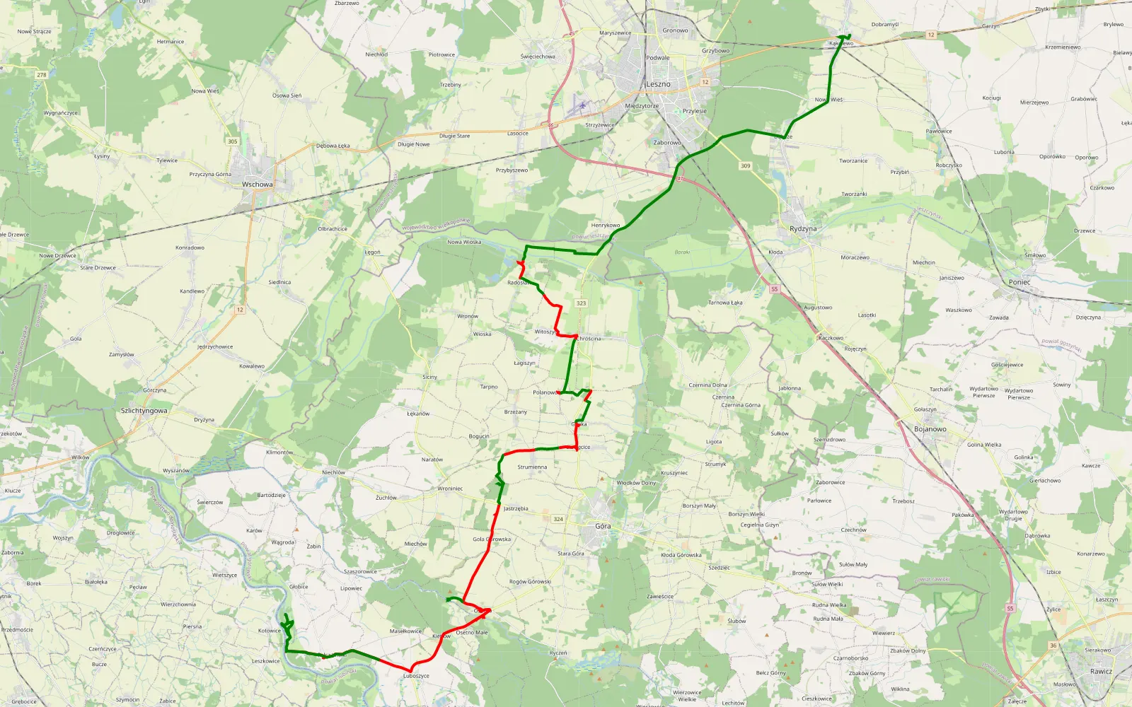 Mapa trasy Trasa spontaniczna ... parę ruin i kilka fajnych miejsc. Miejscami brodzenie błocie . Zdecydowanie napęd 4x4 i zapięte mosty. - 49 km trasy offroad, Powiat Górowski