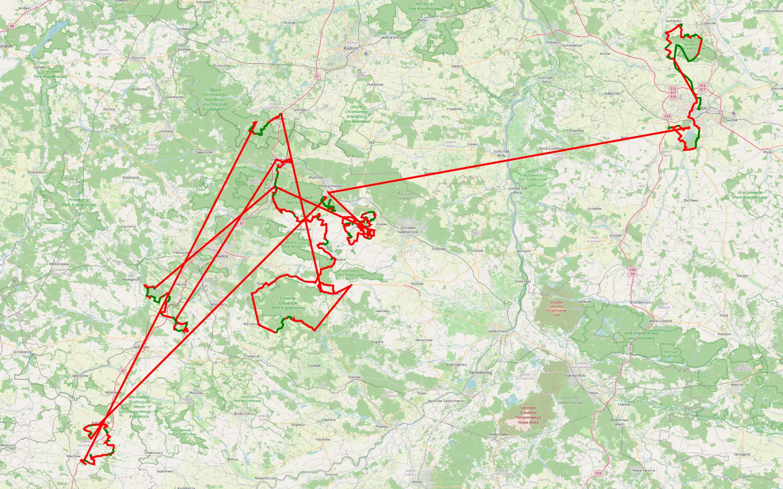 Mapa trasy Stare Miasto - Krasienin-Kolonia - 996.7 km trasy offroad, Powiat Kielecki