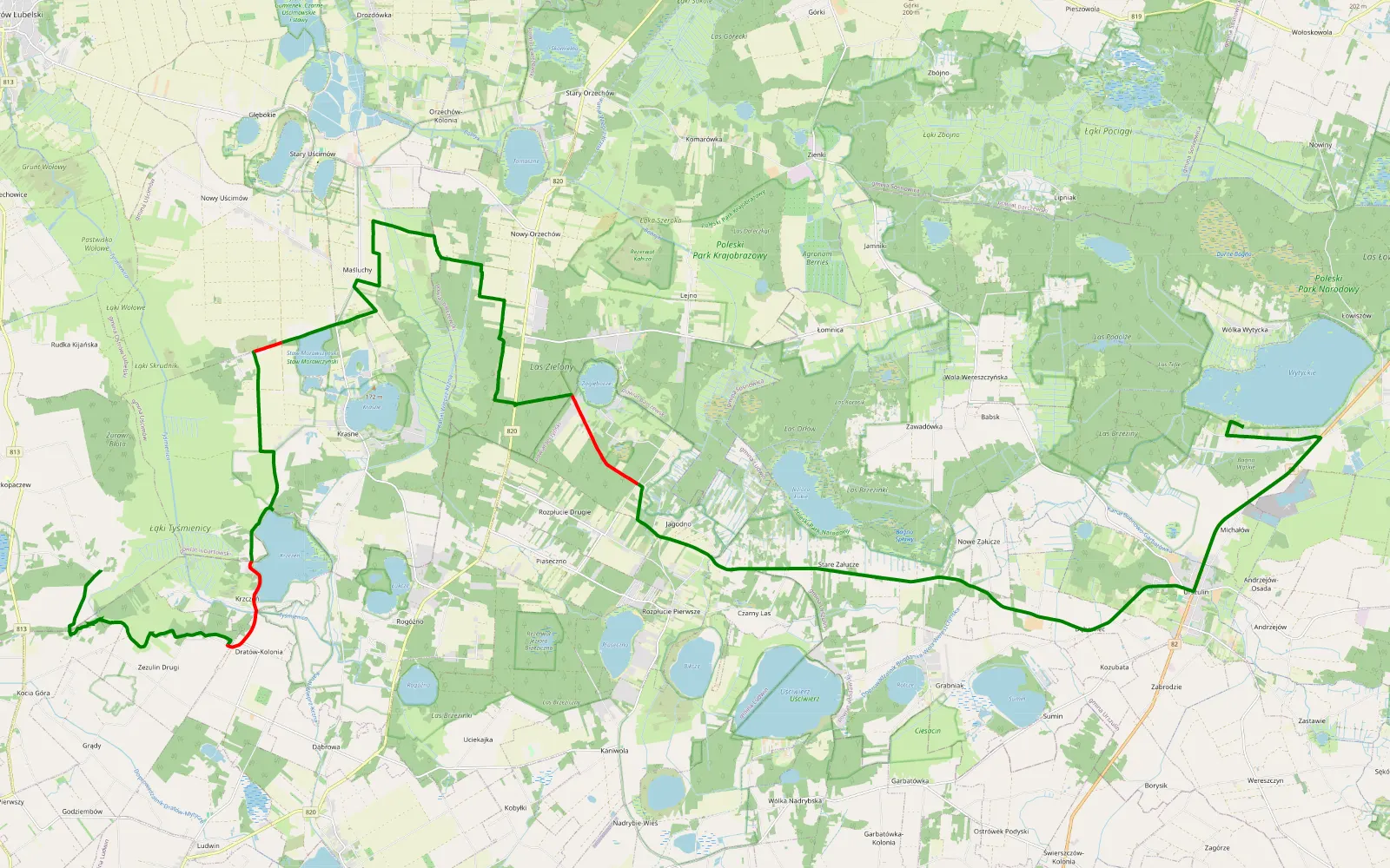 Map of Rozkopaczew - Wytyczno / Wiata 4x4 - 32.2 km offroad trail, Lubartów County
