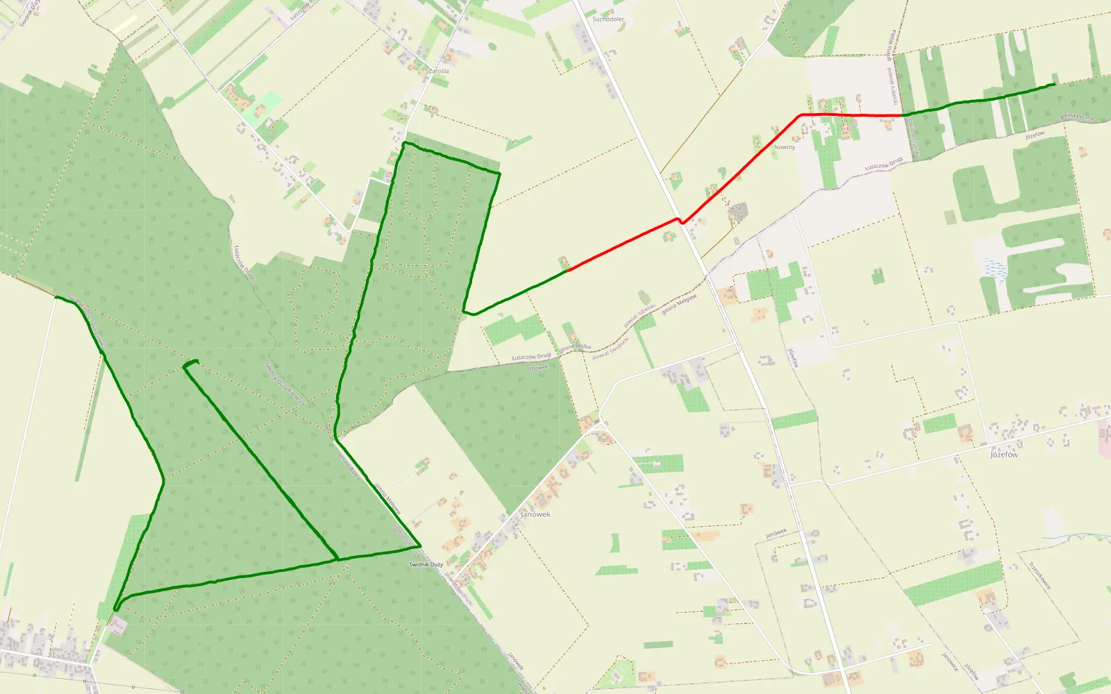 Mapa trasy Kolonia Łuszczów - Świdnik Mały - 14.2 km trasy offroad, Powiat Lubelski