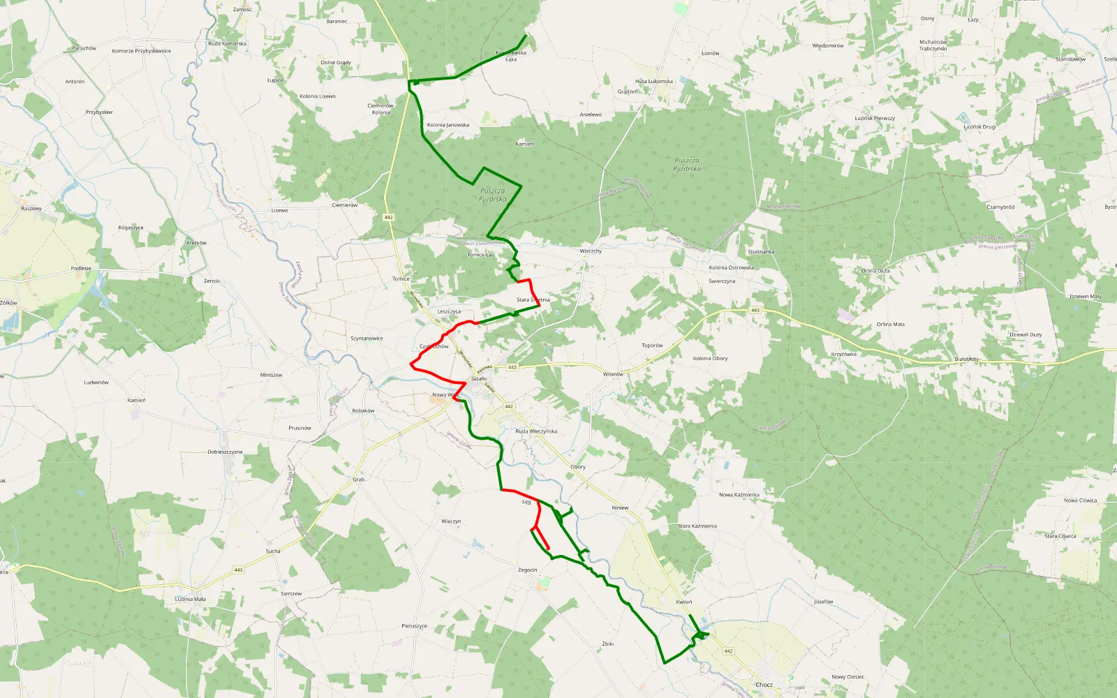 Map of Koszelewska Łąka - Kwileń - 33.2 km offroad trail, Pleszew County