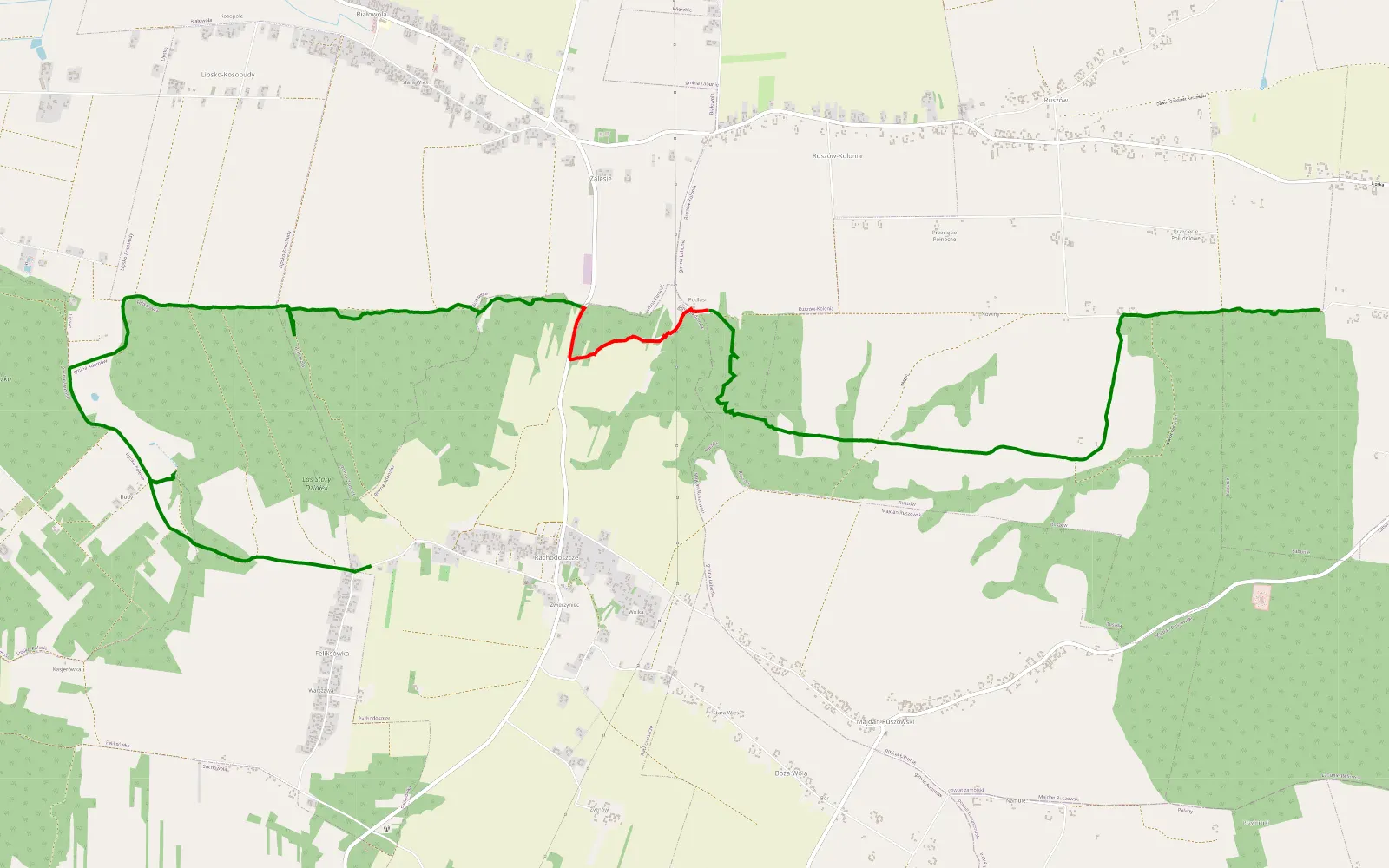 Mapa trasy Łubin-Stok - Feliksówka - 14 km trasy offroad, Powiat Zamojski