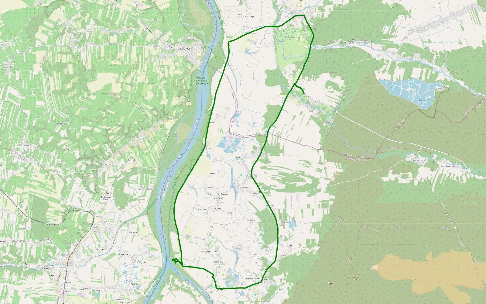 Mapa trasy Borow San Wisla podróż obok Wału - 8.3 km trasy offroad, Powiat Stalowowolski