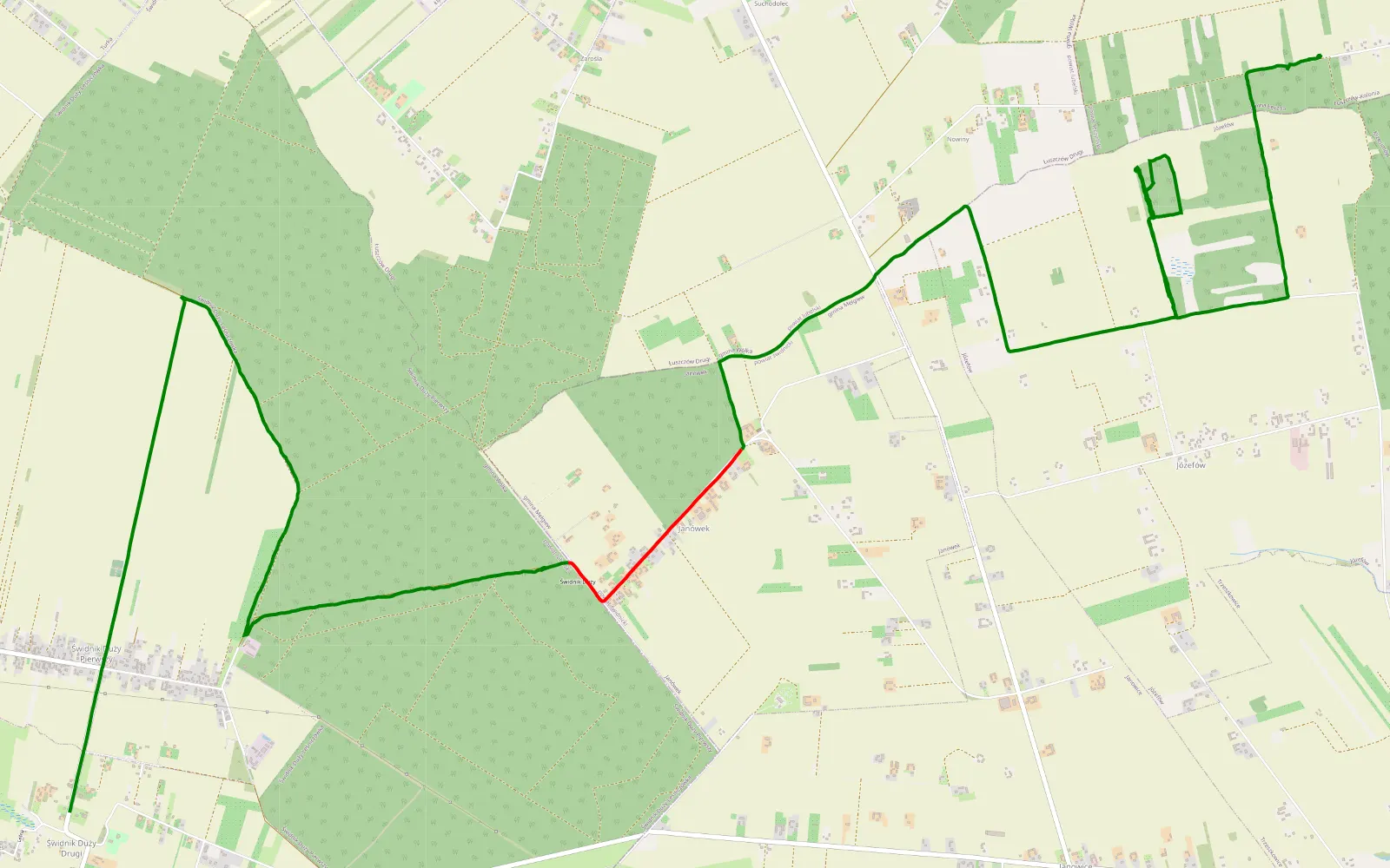 Mapa trasy Kolonia Łuszczów - Świdnik Duży Drugi - 13.9 km trasy offroad, Powiat Świdnicki