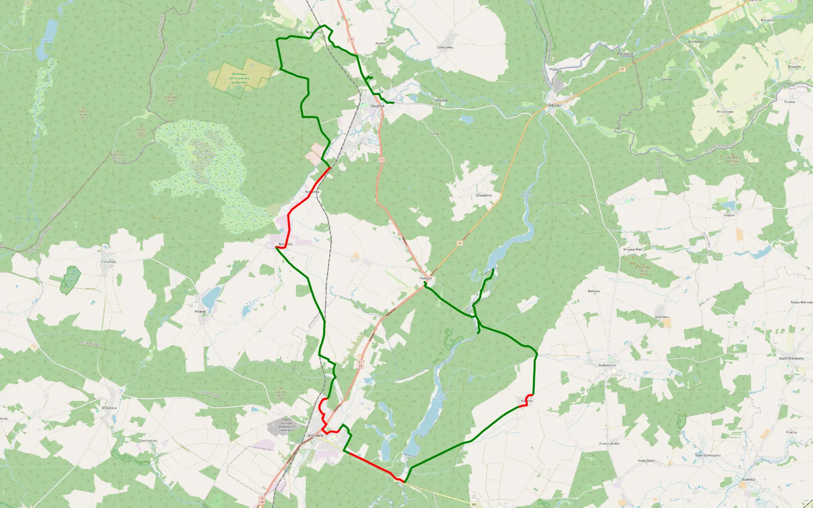Map of T2 Lokalna wycieczka - 41.9 km offroad trail, Złotów County