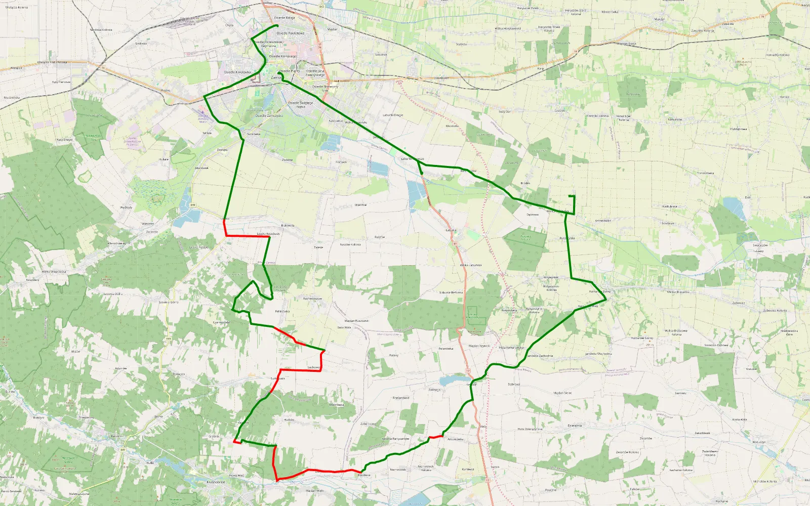Mapa trasy Zamosc XI d2 - 39.5 km trasy offroad, Powiat Zamojski
