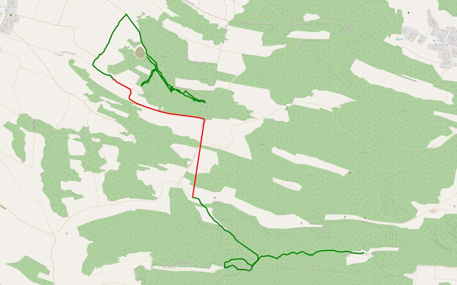 Mapa trasy Kawęczynek - Wólka Czarnystok - 8.2 km trasy offroad, Powiat Zamojski