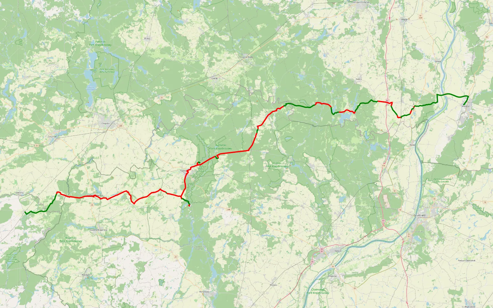 Map of T4 Górnicy, indianie i inne bajki. - 143.2 km offroad trail, Tuchola County
