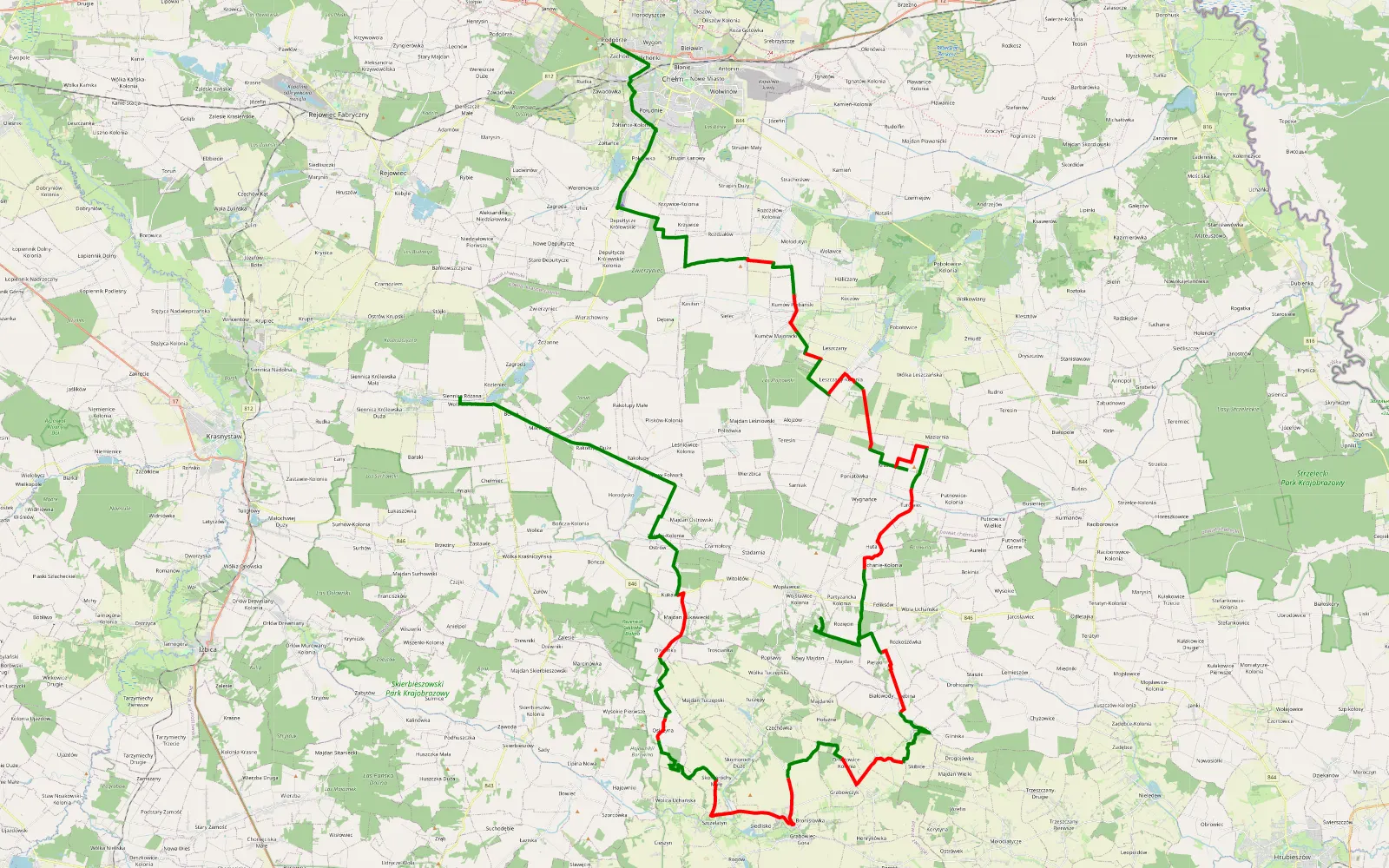 Map of Zawadówka - Siennica Różana - 85.8 km offroad trail, Chełm County