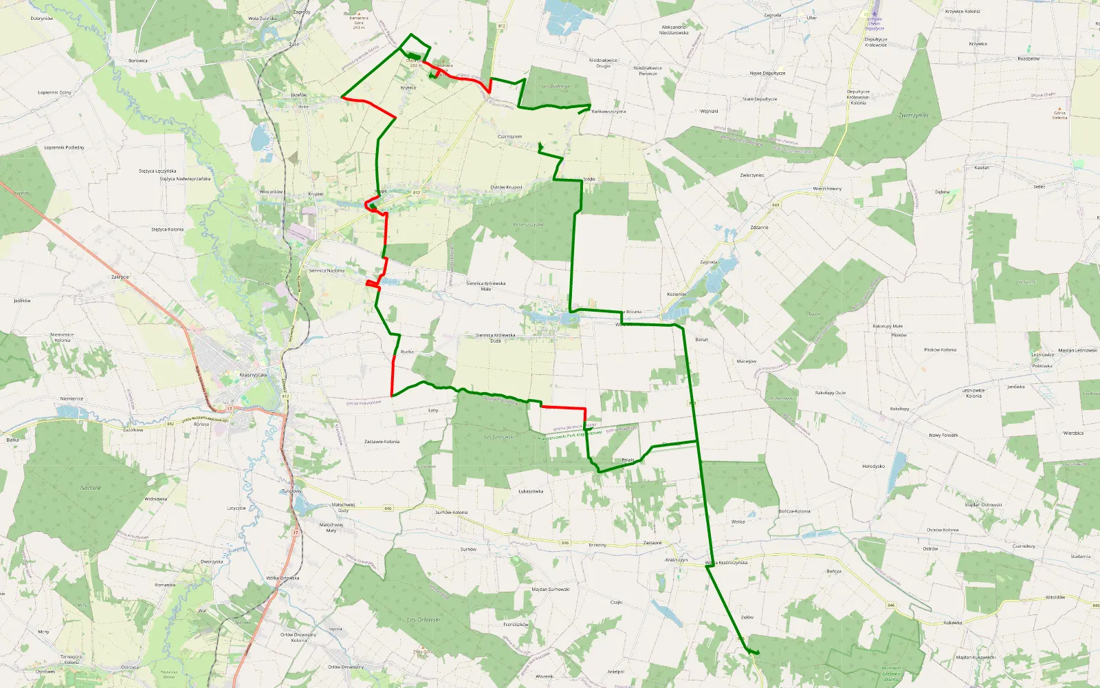 Map of Jesień 2024 - 37.1 km offroad trail, Krasnystaw County