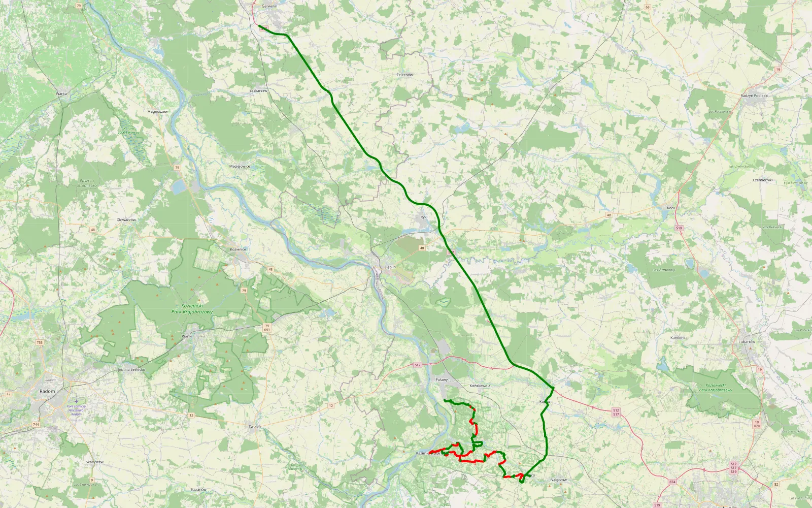 Mapa trasy Włostowice - Natalia - 53.4 km trasy offroad, Powiat Puławski