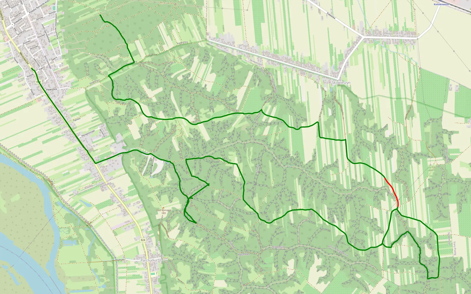Mapa trasy Włostowice - 15.1 km trasy offroad, Powiat Puławski