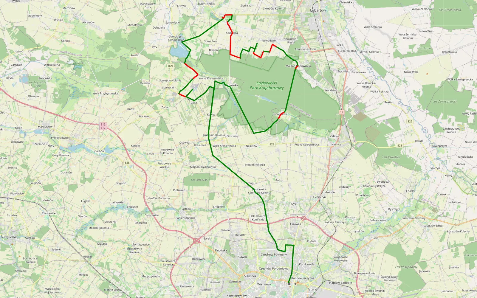 Mapa trasy Kawka - 40.9 km trasy offroad, Powiat Lubartowski