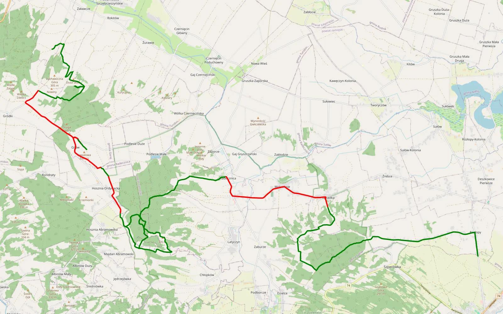 Map of 44 km Offroad Trail, Biłgoraj County - 44 km offroad trail, Biłgoraj County