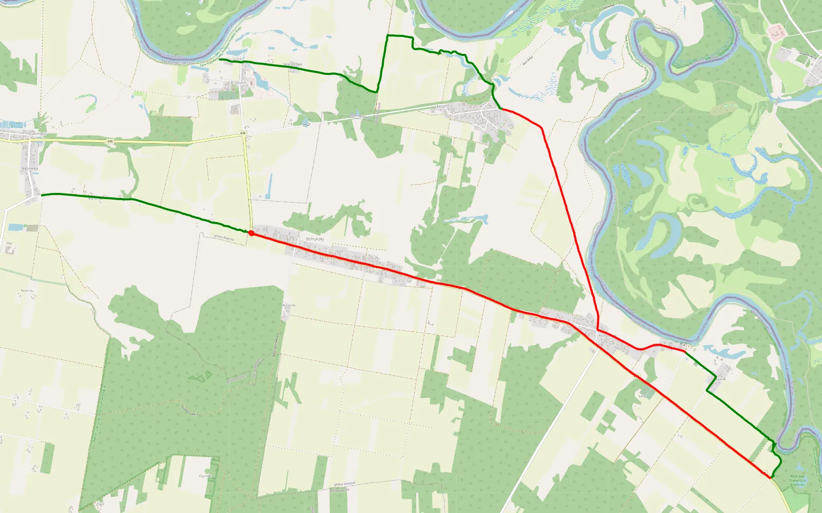 Map of Trasa TP — 17.4 km offroad trail, Biała Podlaska County