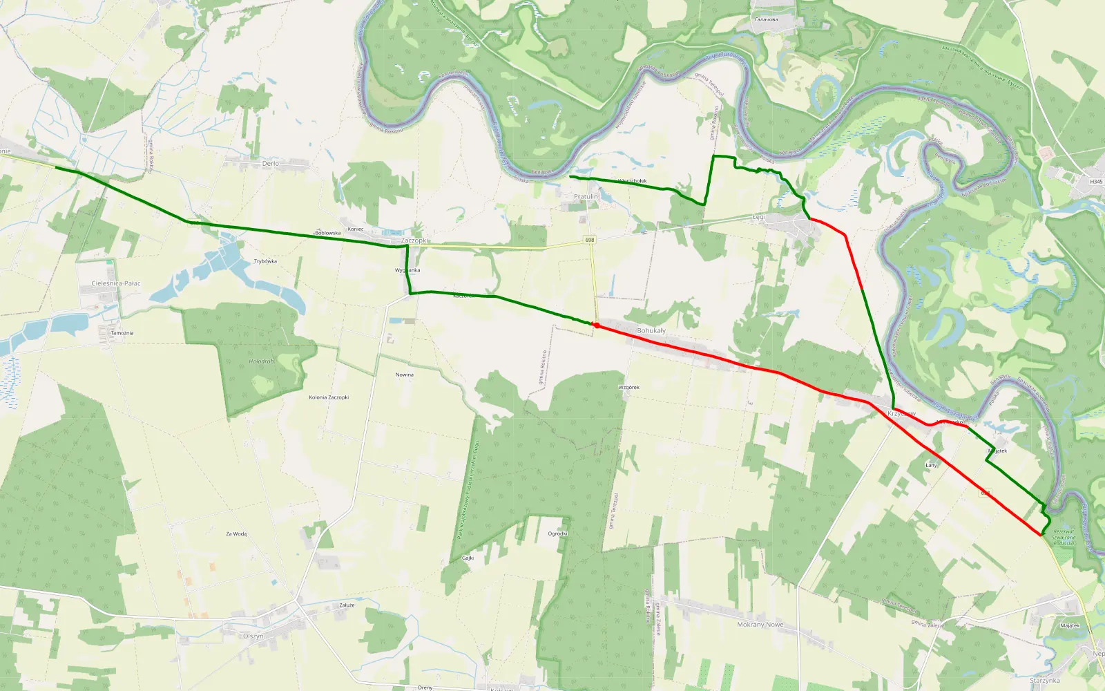 Mapa trasy Trasa TP - 17.3 km trasy offroad, Powiat Bialski