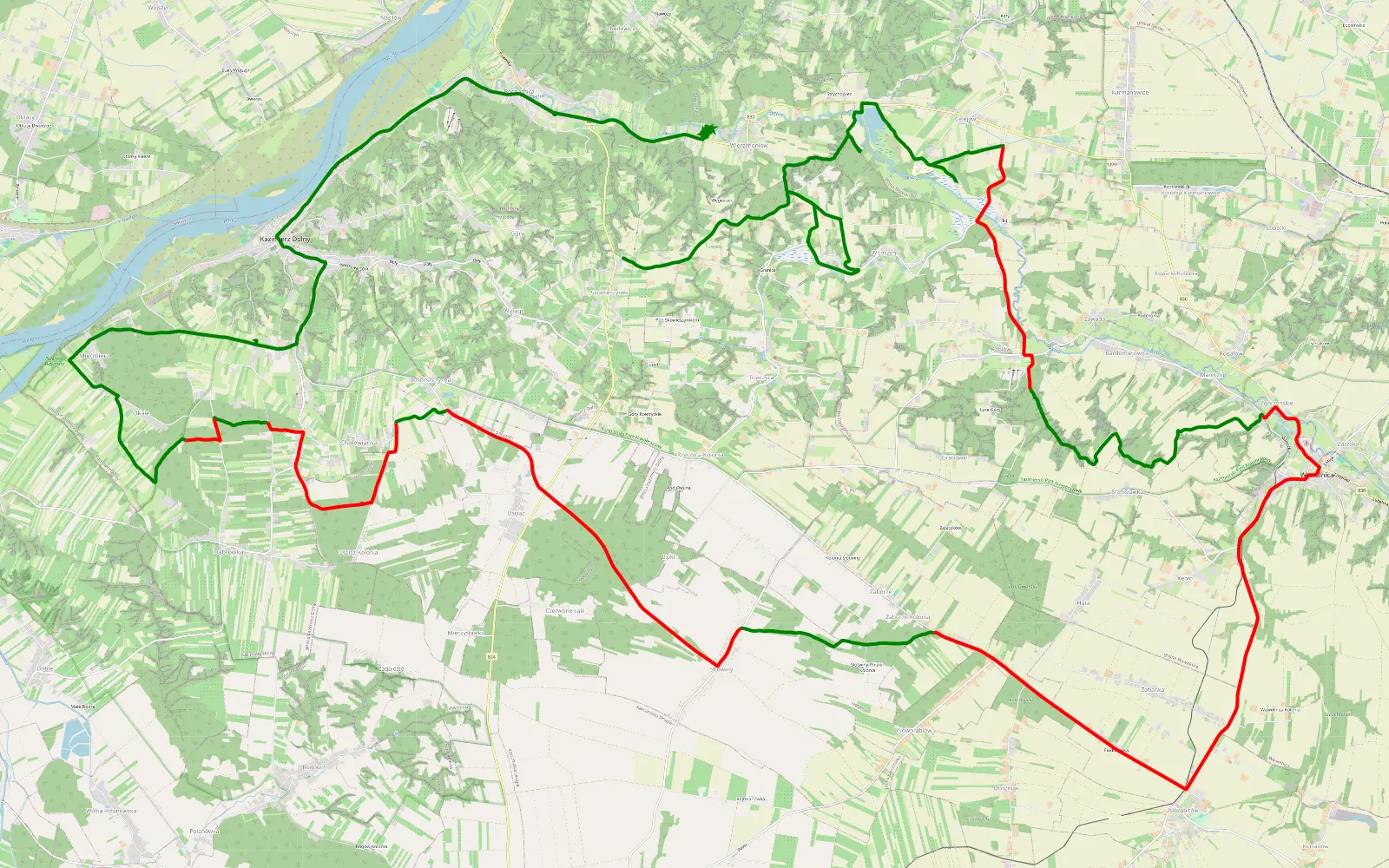 Mapa trasy Skowieszynek - Wierzchoniów - 43.2 km trasy offroad, Powiat Puławski