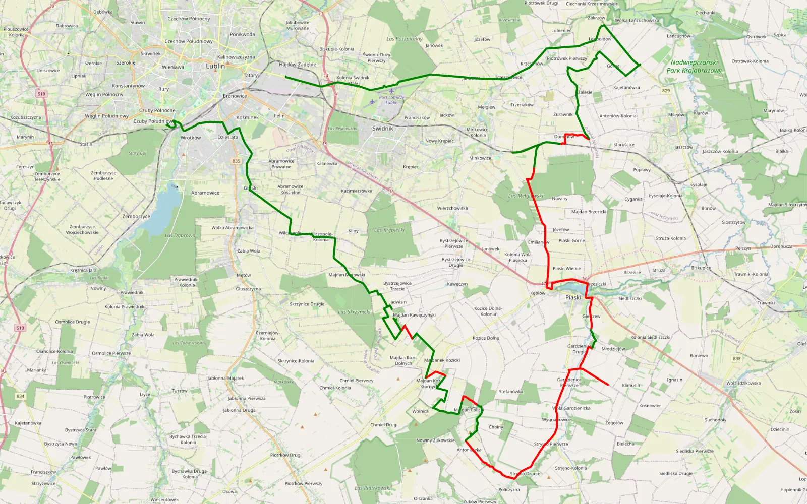 Mapa trasy Jezuickie - Zadębie Drugie - 58.2 km trasy offroad, Powiat Świdnicki