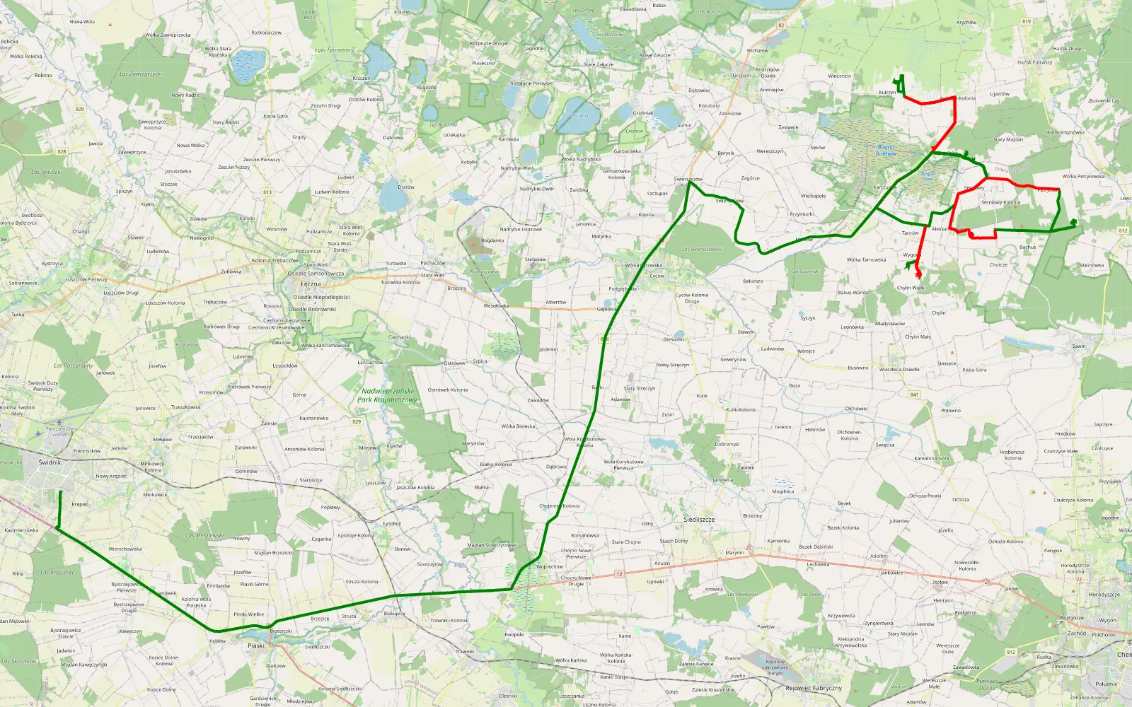 Map of Bartoszycha - Świdnik - 69.9 km offroad trail, Chełm County