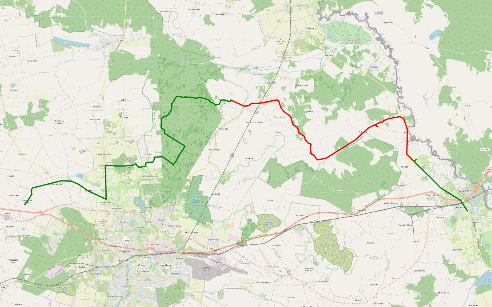 Map of Nowosiółki - Dorohusk-Osada - 34 km offroad trail, Chełm County