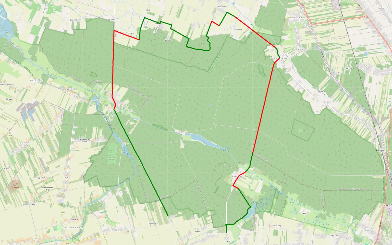 Map of Nasutów - Rudka Kozłowiecka - 24 km offroad trail, Lubartów County