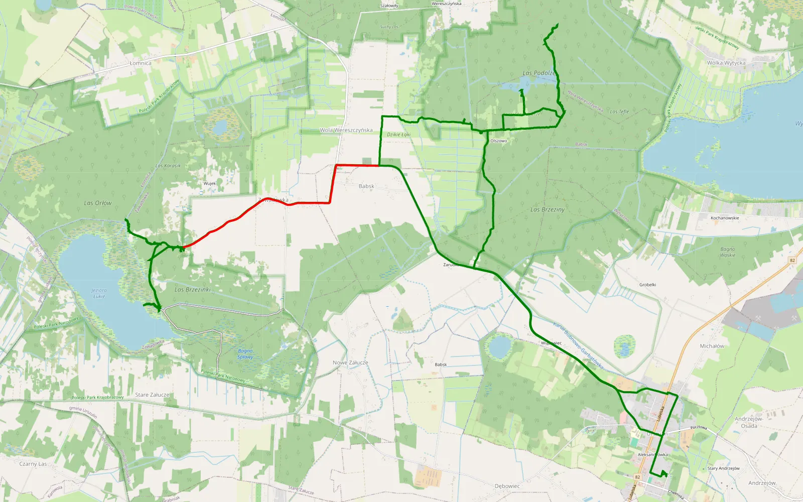 Map of Urszulin - 20.1 km offroad trail, Włodawa County