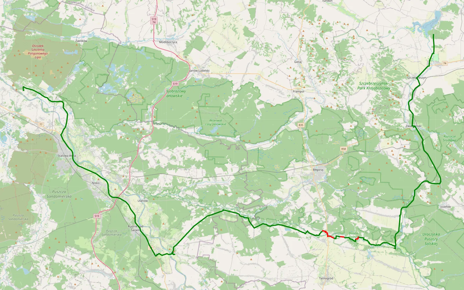 Mapa trasy Deszkowice - Radomyśl - 20.9 km trasy offroad, Powiat Biłgorajski