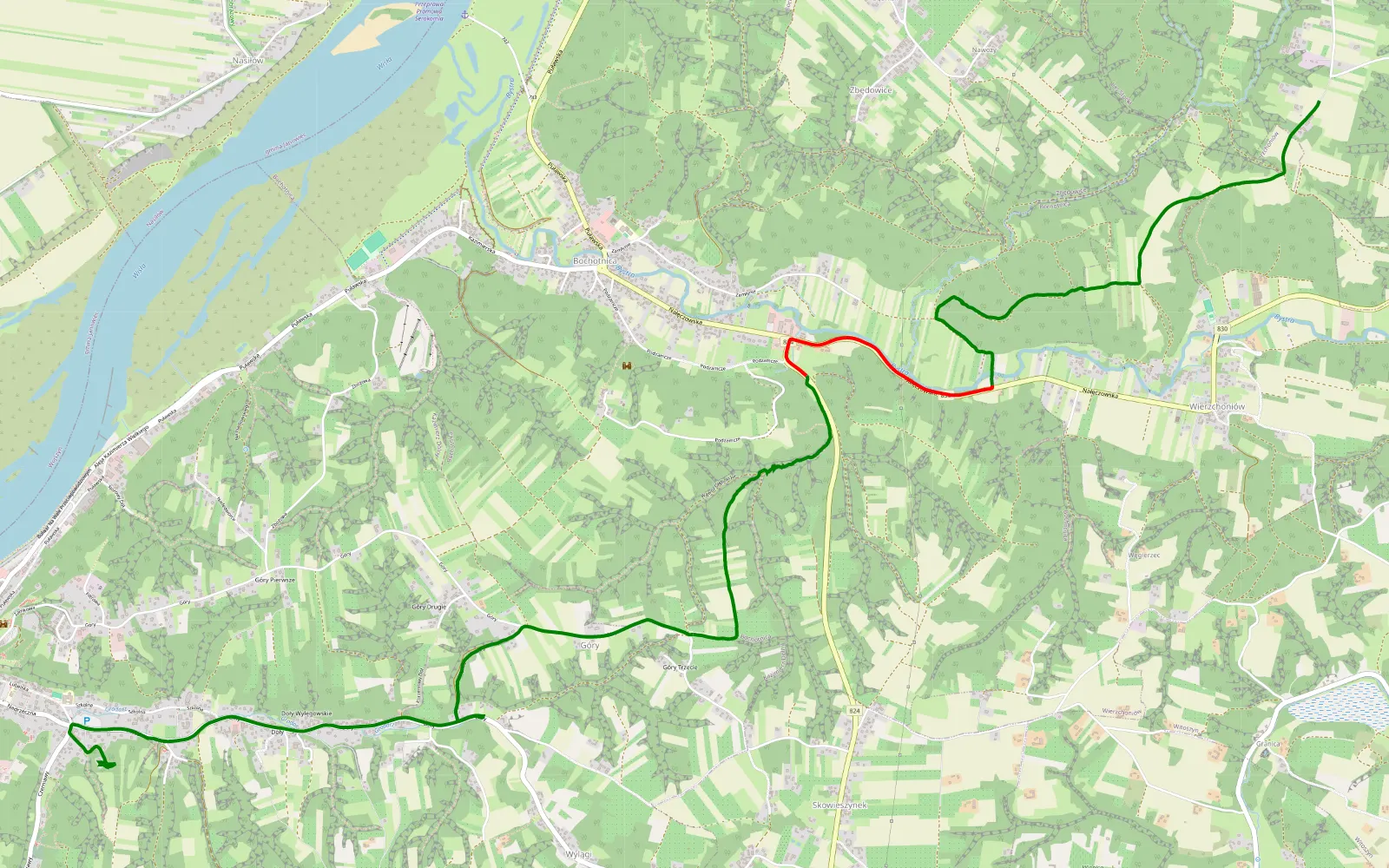 Mapa trasy Kazimierz Dolny - Wierzchoniów - 6.4 km trasy offroad, Powiat Puławski