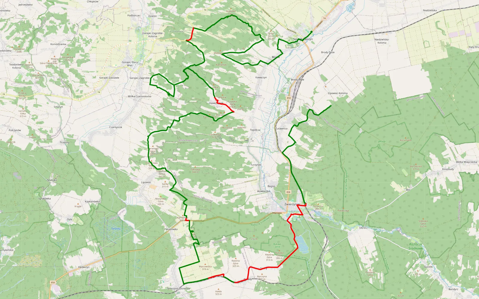 Map of Brody Małe - Szczebrzeszyn - 59 km offroad trail, Zamość County