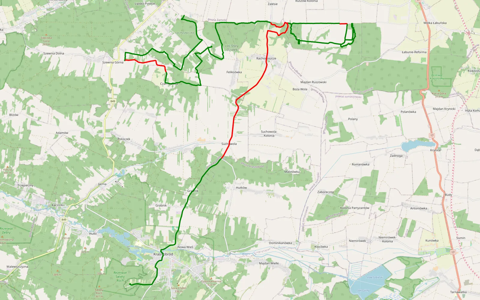 Map of Lipsko-Polesie - Krasnobród - 41.1 km offroad trail, Zamość County