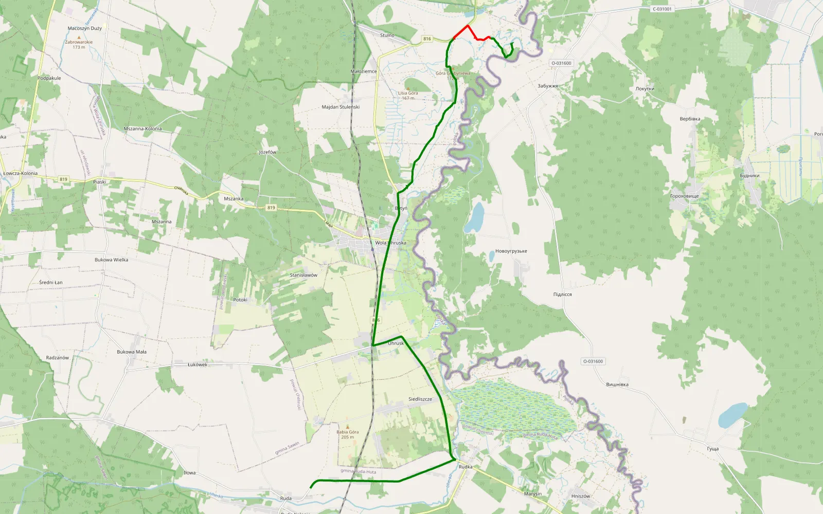 Map of Ruda-Huta - Zabuzh’ye 1.3 - 7.1 km offroad trail, Włodawa County