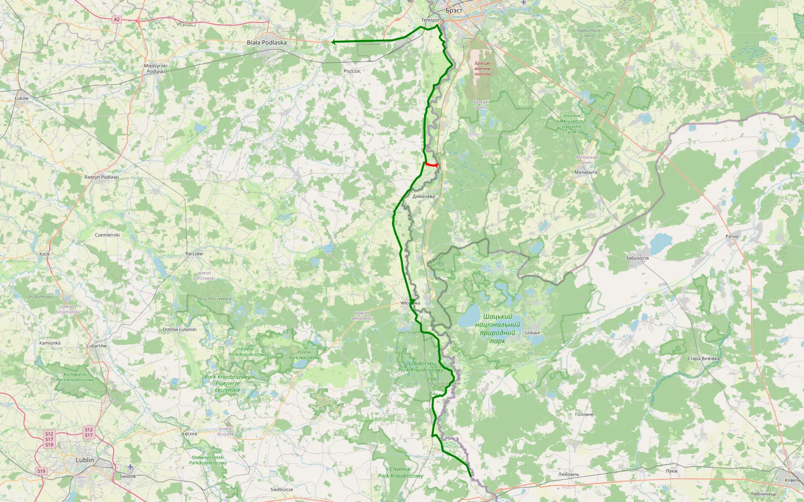Map of Świerże - Horbów - 7.1 km offroad trail, Biała Podlaska County