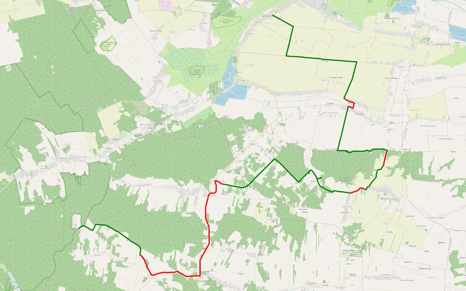 Map of Żdanów - Blizów - 31.7 km offroad trail, Zamość County