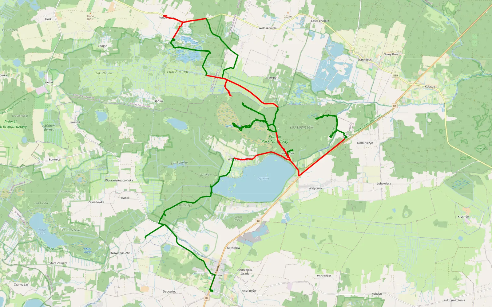 Map of Stary Madjan - Urszulin - 53.9 km offroad trail, Włodawa County