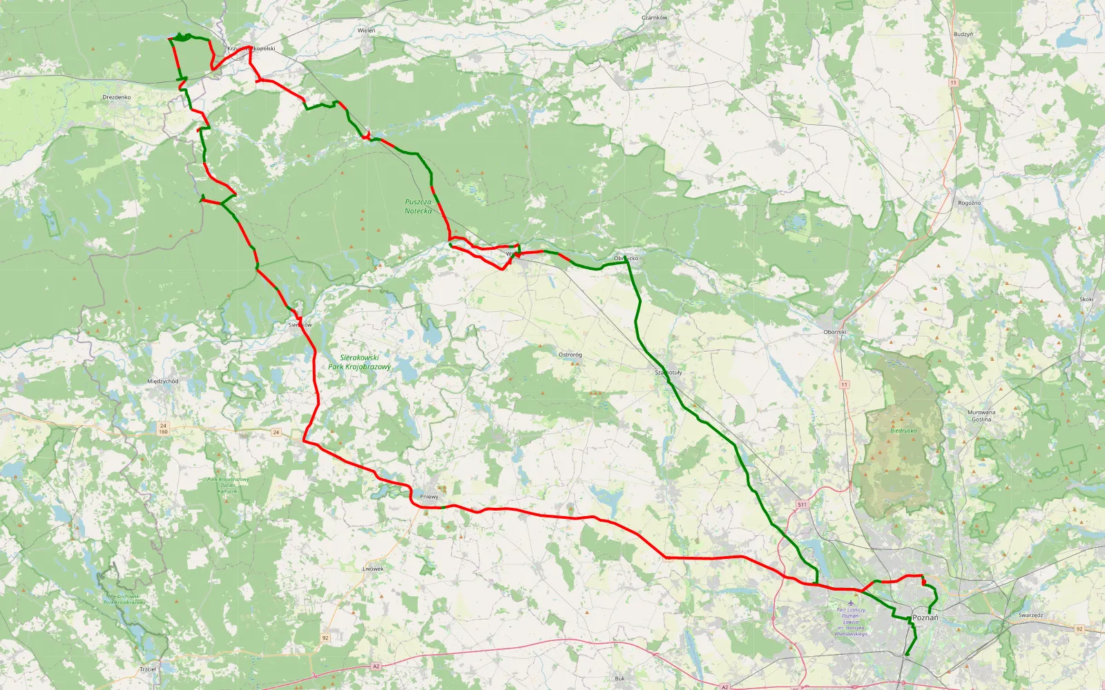 Mapa trasy Wilda - Poznań - 201.7 km trasy offroad, Powiat Szamotulski