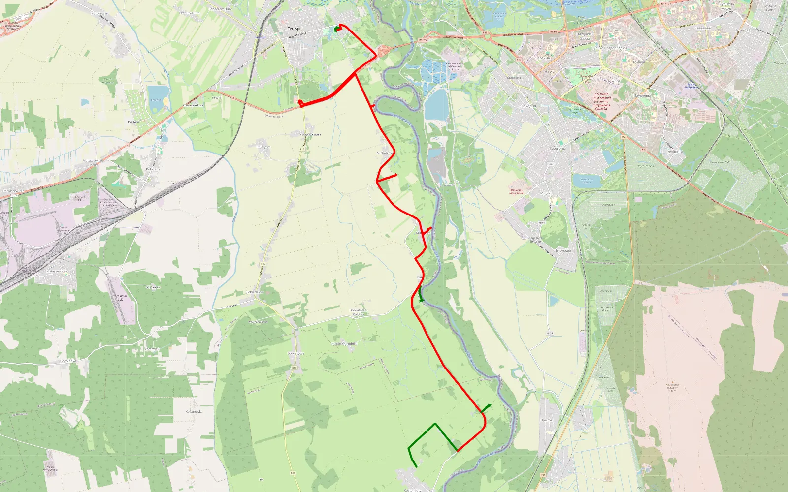 Map of Łobaczew - Żłobek — 24 km offroad trail, Biała Podlaska County