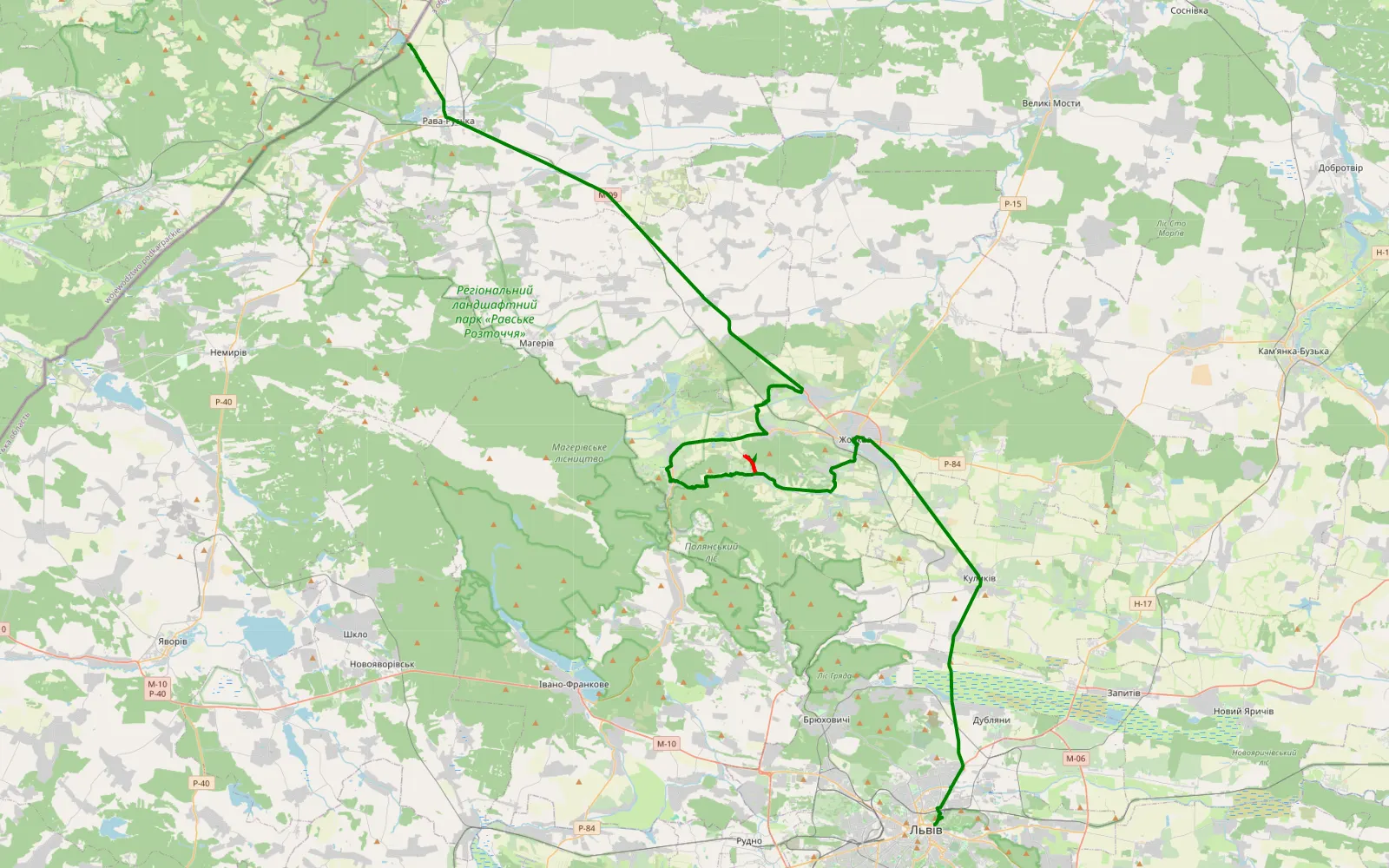 Mapa trasy I etap - 14.4 km trasy offroad, Львівський район