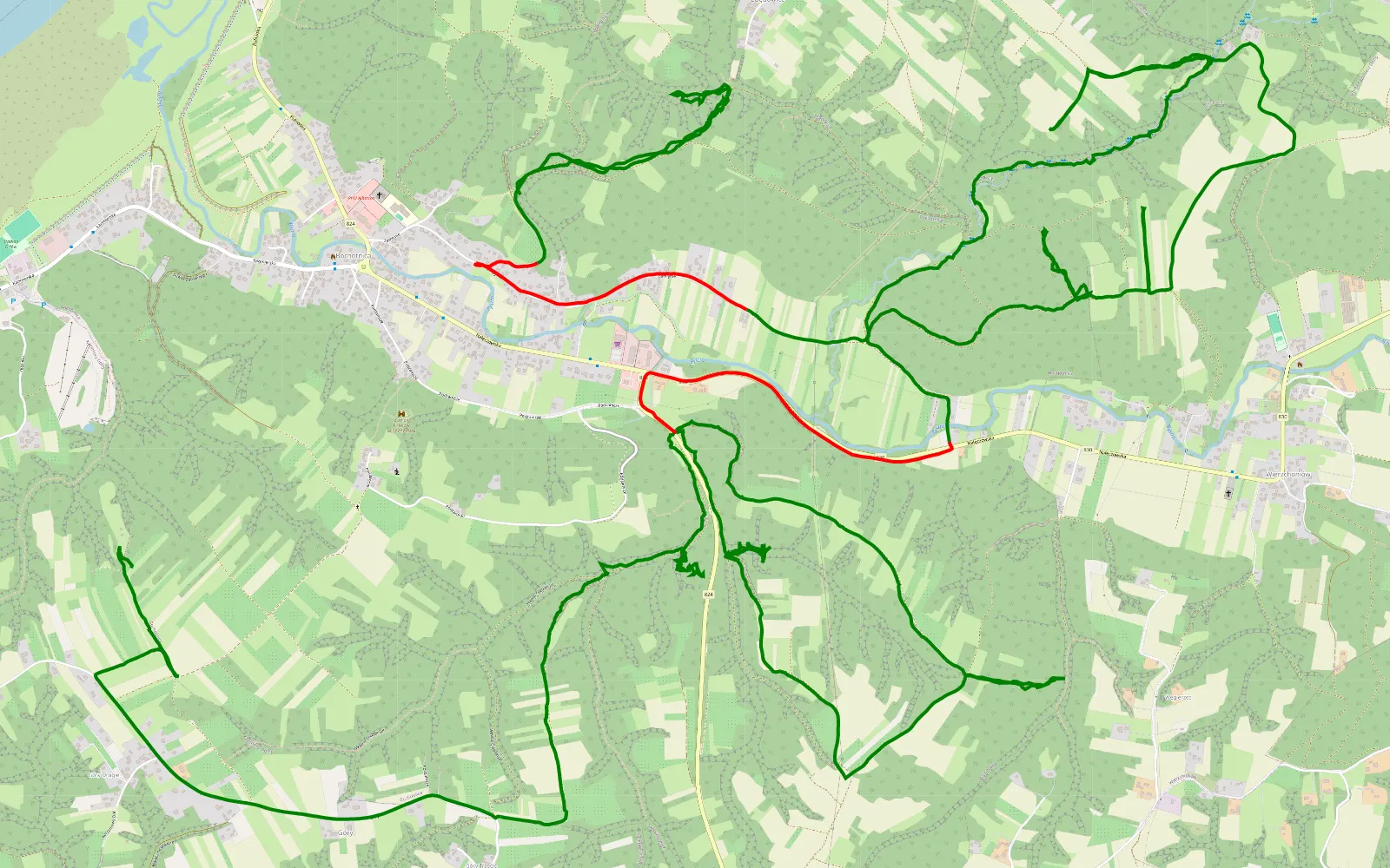Mapa trasy Wylągi - Bochotnica - 20.5 km trasy offroad, Powiat Puławski