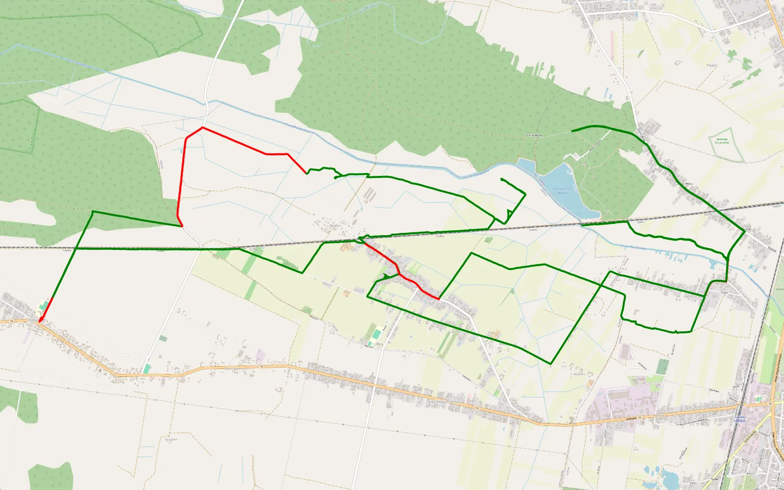 Mapa trasy Zalesie - 23.8 km trasy offroad, Powiat Łukowski