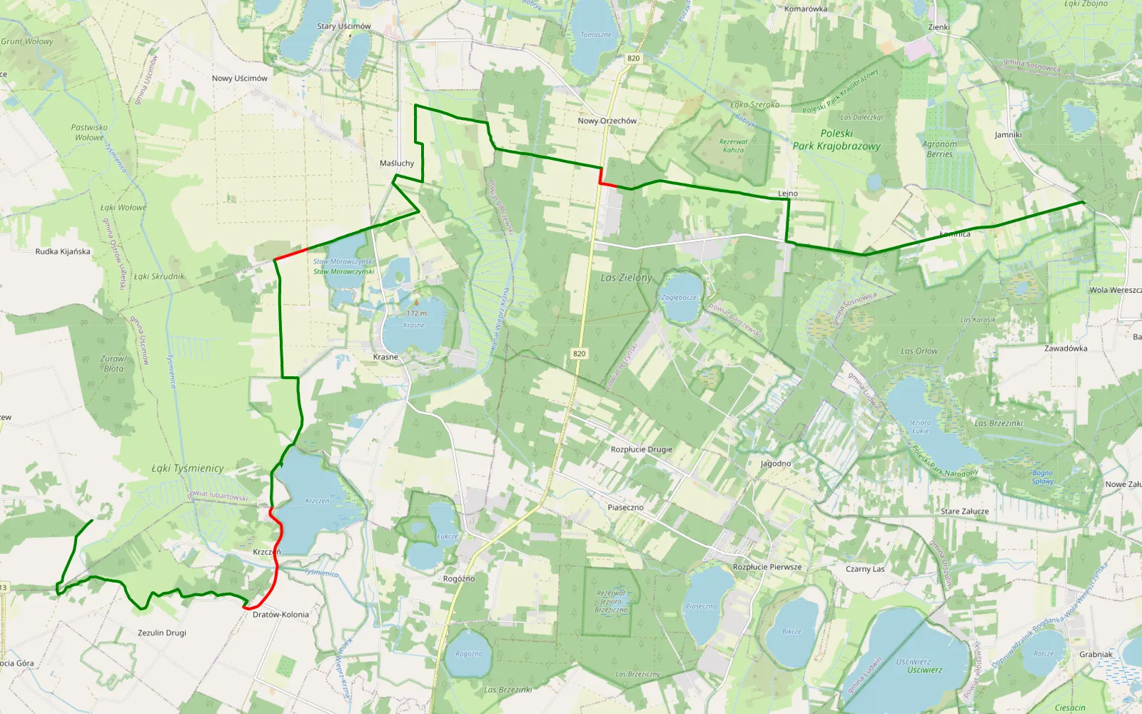 Map of Rozkopaczew 18.02 - 24.7 km offroad trail, Lubartów County