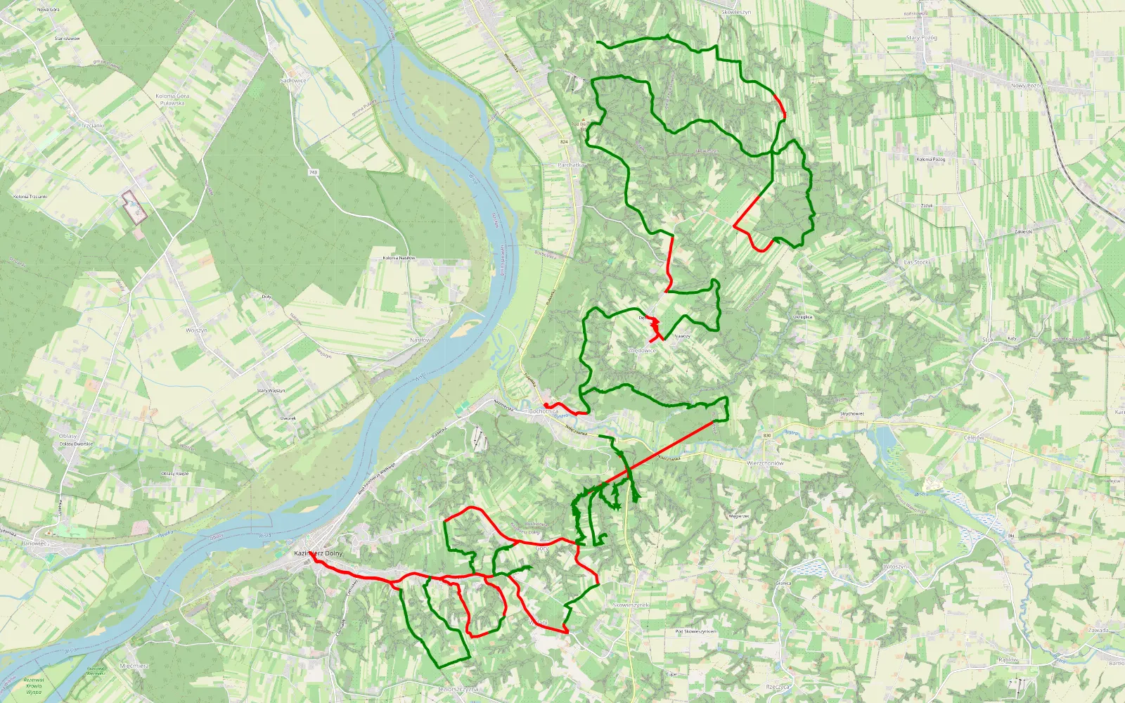 Mapa trasy Parchatka - Bochotnica - 59 km trasy offroad, Powiat Puławski