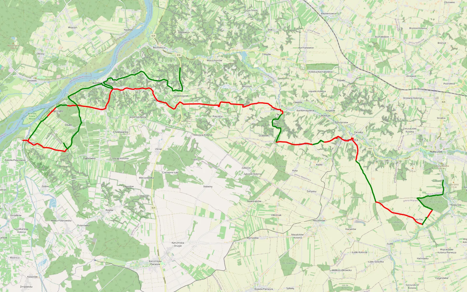 Mapa trasy Charz - Bochotnica - 40.1 km trasy offroad, Powiat Puławski