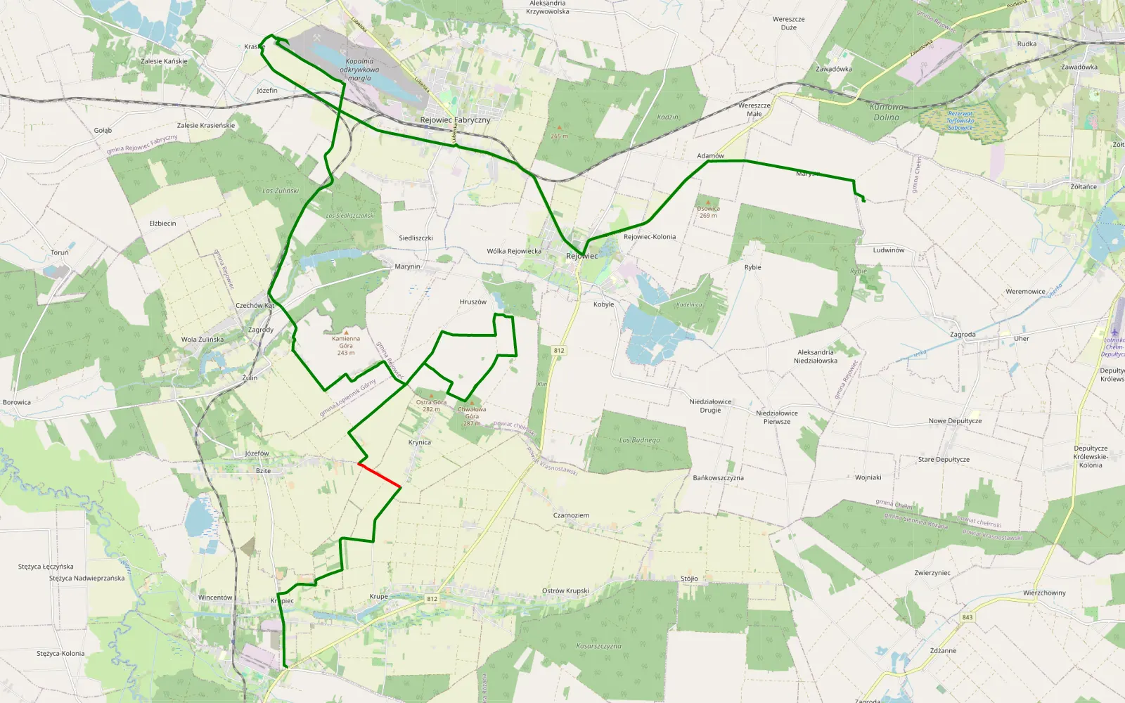 Map of Siennica Nadolna - Gruszów - 18.1 km offroad trail, Krasnystaw County