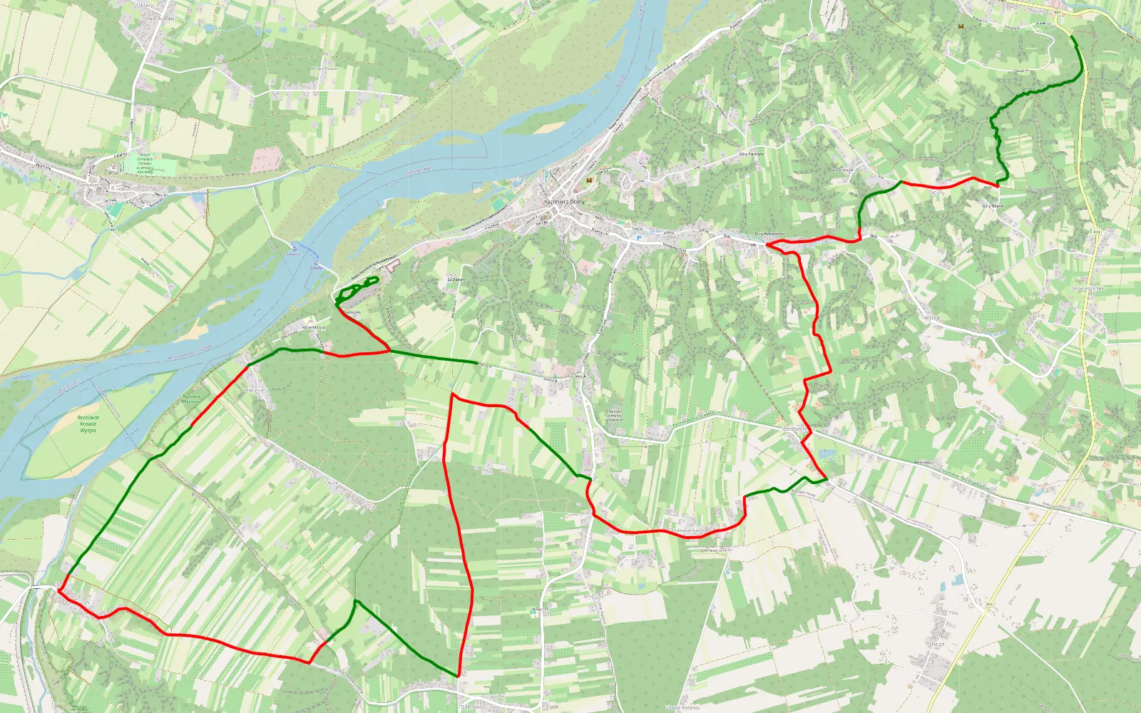 Mapa trasy Kazimierz Okale - Bochotnica ktotka - 23.4 km trasy offroad, Powiat Puławski