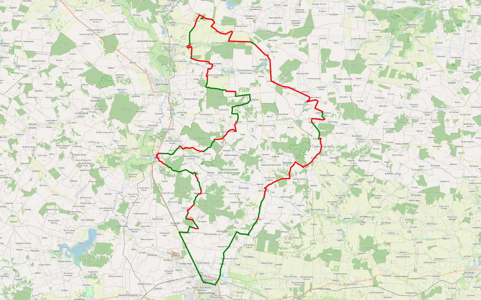 Map of Zamosc 11112023 - 117.8 km offroad trail, Krasnystaw County