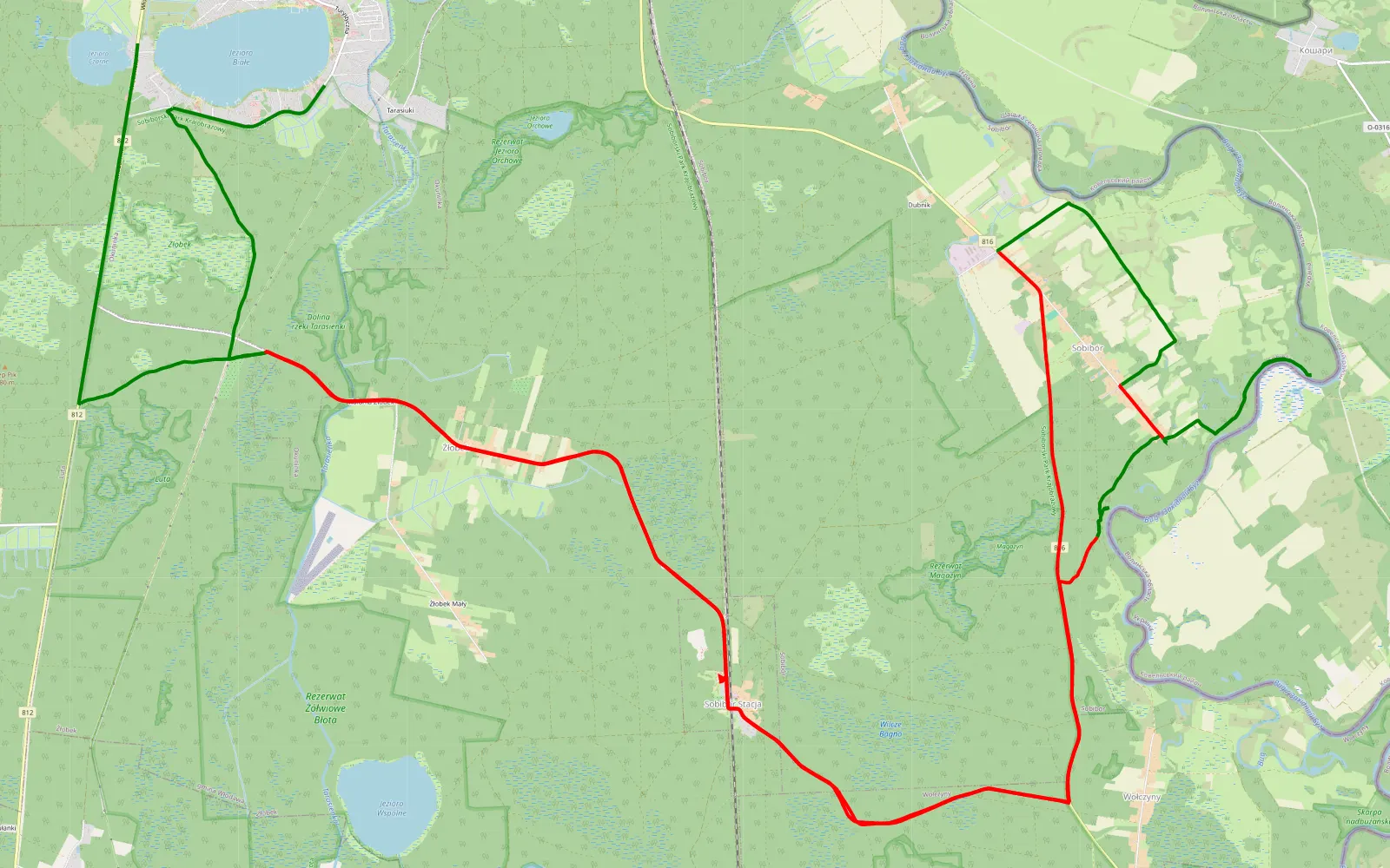 Map of Okuninka - Tarasiuki - 41 km offroad trail, Włodawa County