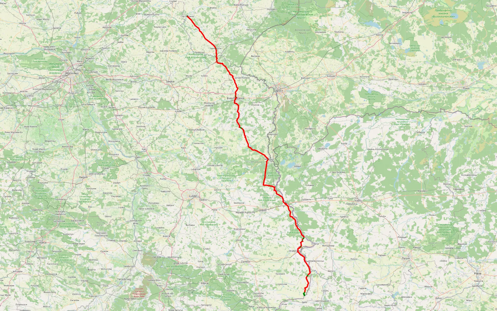 Map of Wakacje 2022.6 — 338 km offroad trail, Hrubieszów County